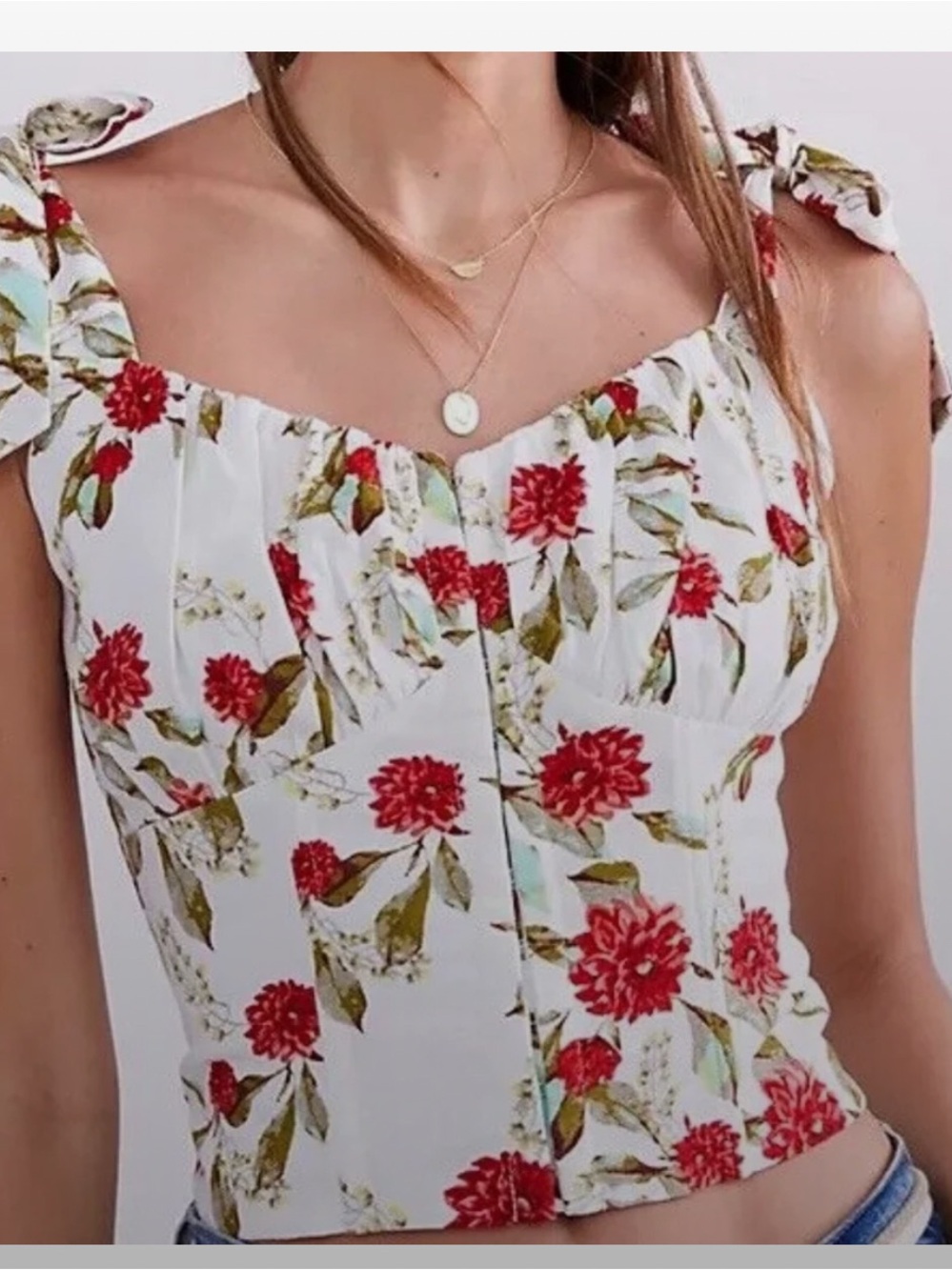 Anthropologie Eri & Ali - White Floral Halter Bustier Dress Top